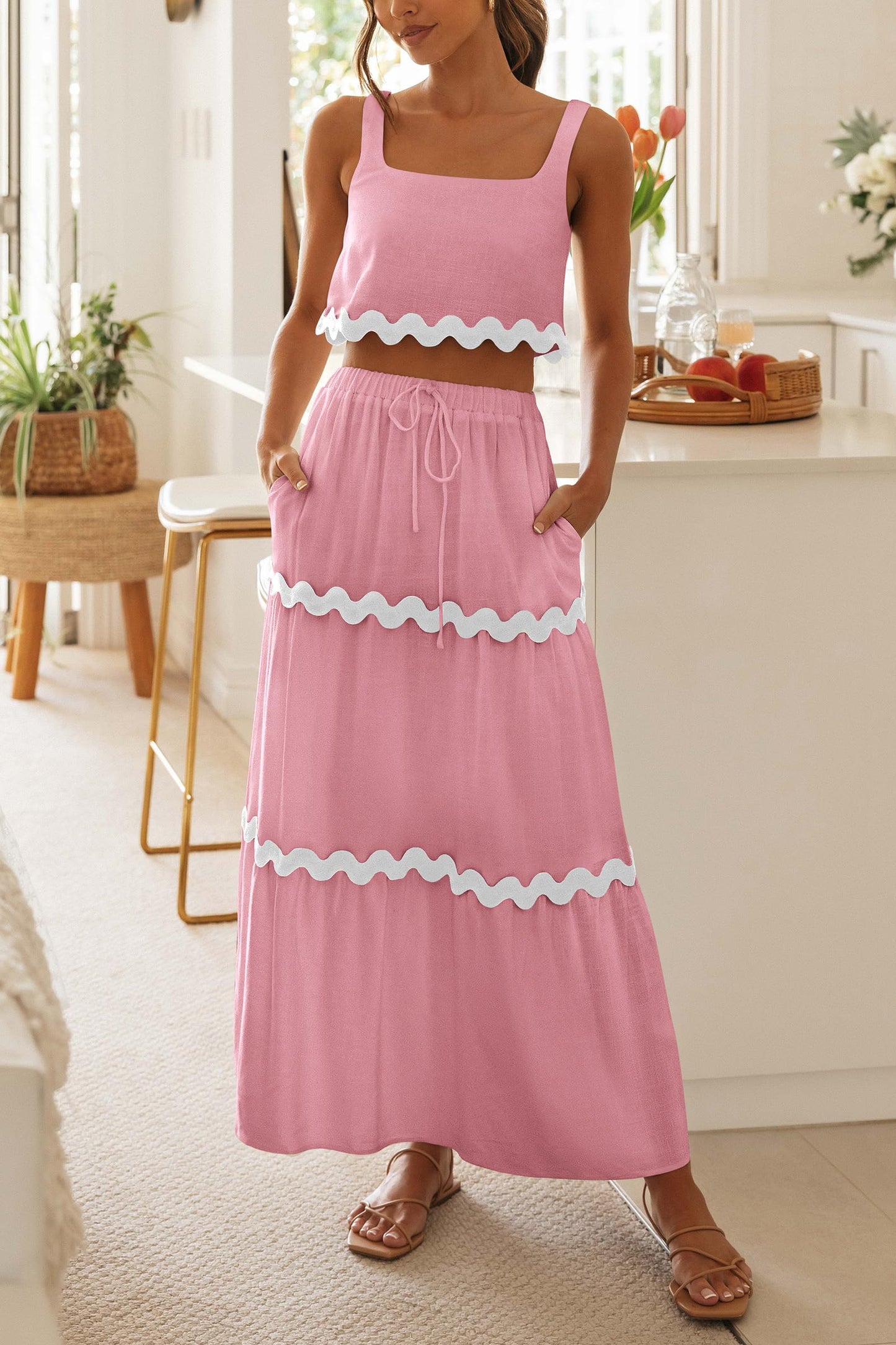 Women's Square Neck Lace Up Half Skirt Set