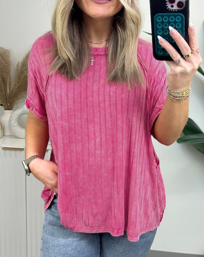 Women's Slouchy Ribbed Mineral Wash Tee