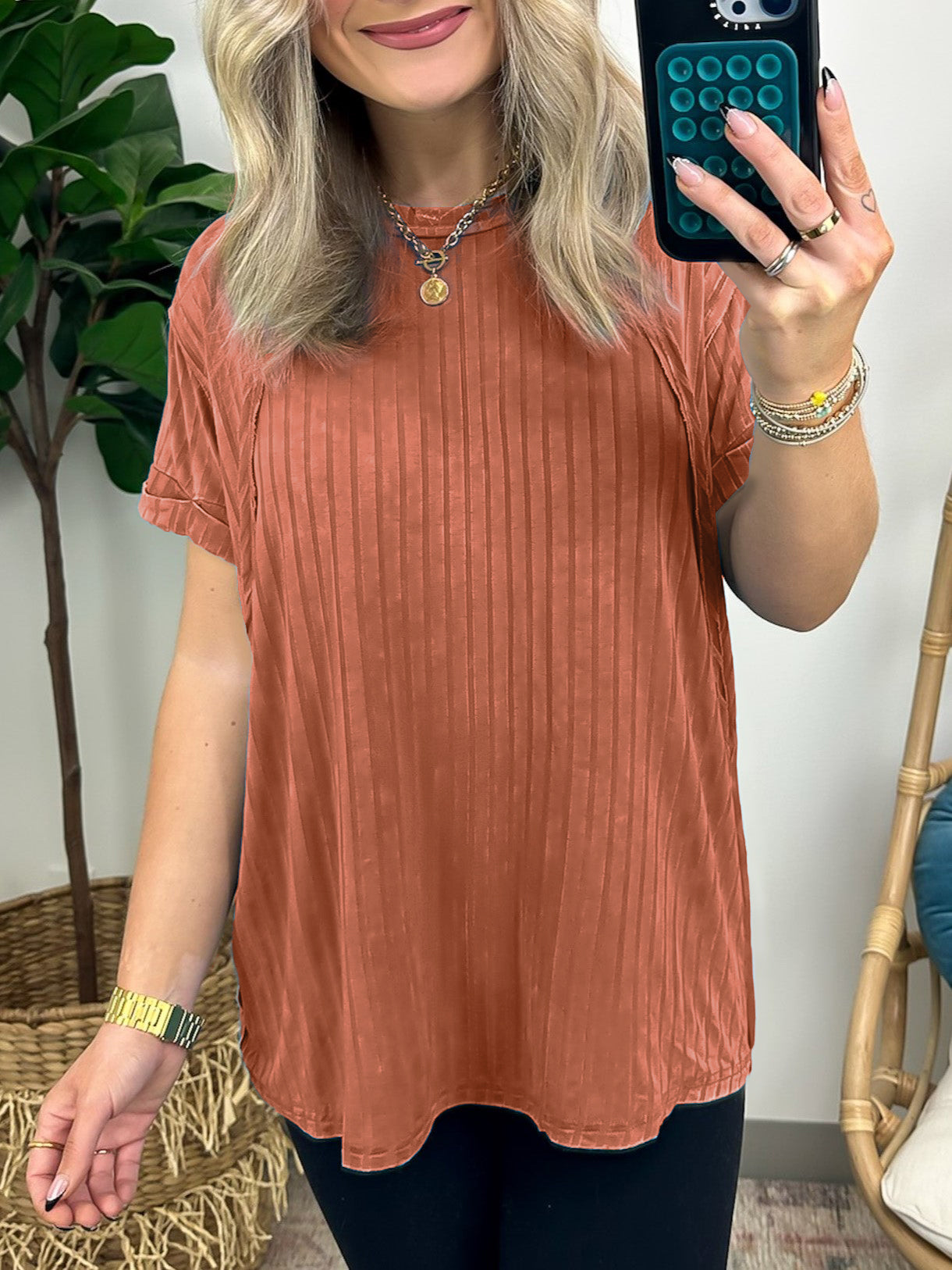 Women's Slouchy Ribbed Mineral Wash Tee