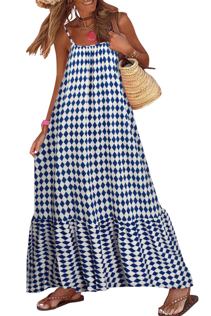 Women's Spaghetti Strap Ruffled Bohe Maxi Dress