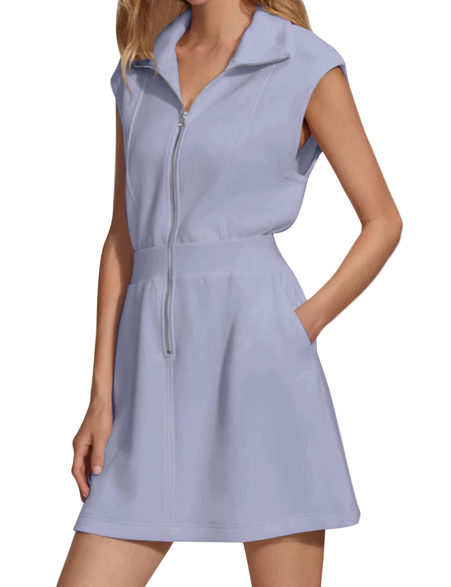 Women's Zipper Mini Dress with Pockets
