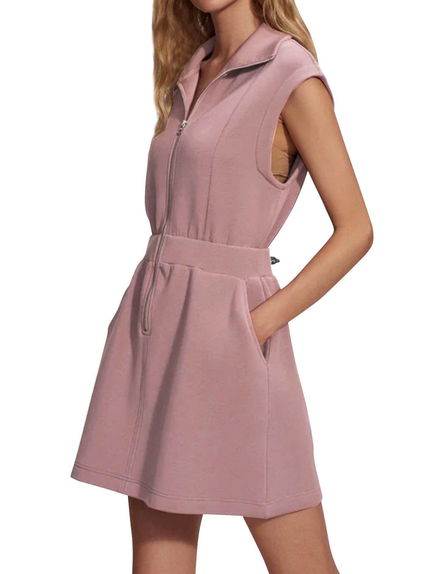 Women's Zipper Mini Dress with Pockets