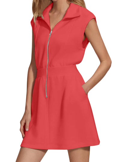 Women's Zipper Mini Dress with Pockets