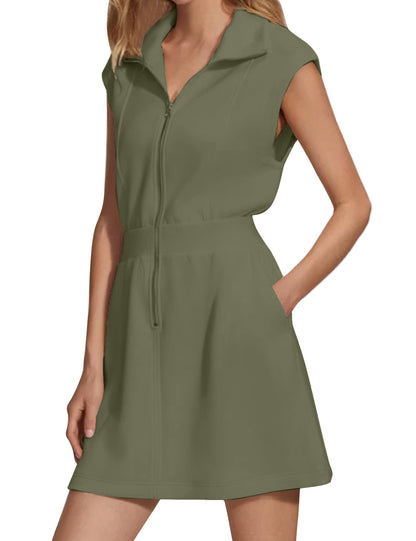 Women's Zipper Mini Dress with Pockets