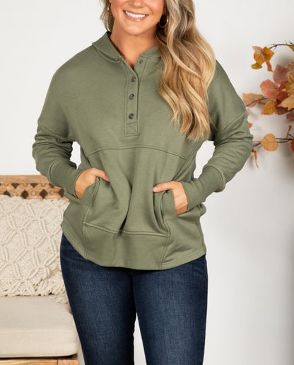 Women's Oversized Half Button Hoodie