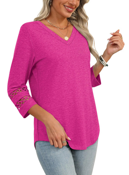 Women's 3/4 Length Sleeve Trendy V Neck T-Shirts