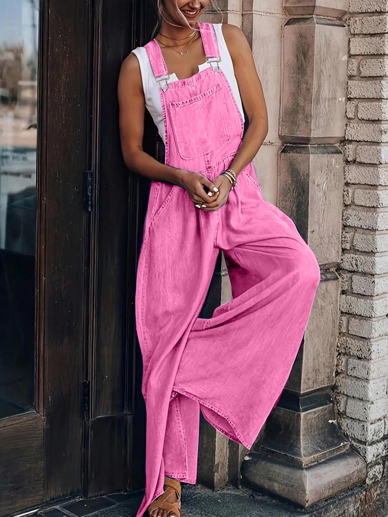 Women's Casual Adjustable Straps Denim Overall Wide Leg Jumpsuits
