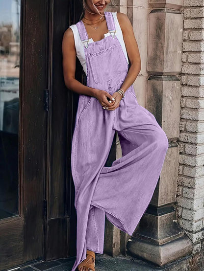 Women's Casual Adjustable Straps Denim Overall Wide Leg Jumpsuits