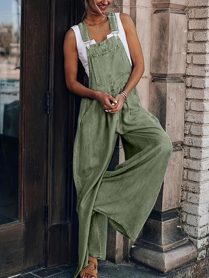 Women's Casual Adjustable Straps Denim Overall Wide Leg Jumpsuits
