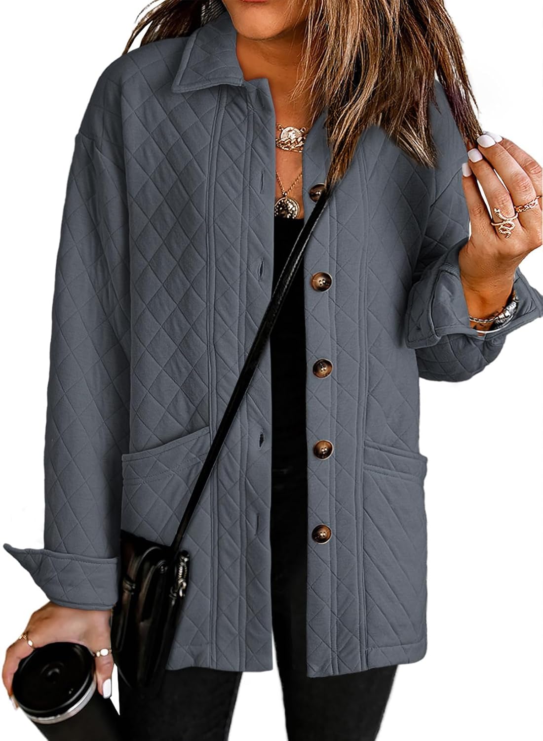 Women's  Casual Button Down Long Sleeve Quilted Jackets