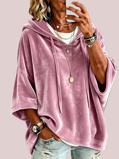 Women’s 3/4 Sleeves Minimalist Velour Hoodie Top