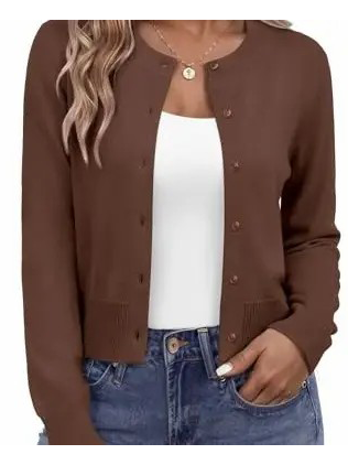 Women's Cropped Round‑Neck Knit Cardigan
