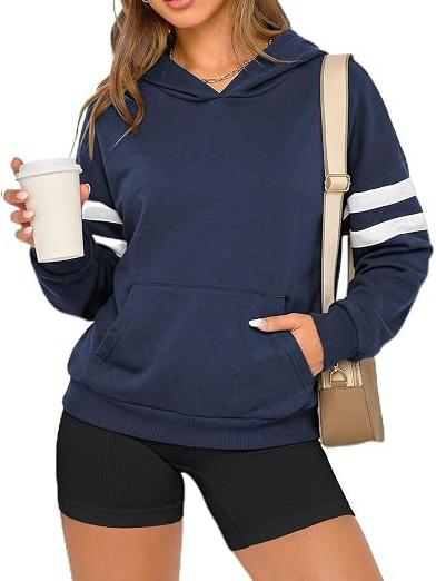 Women's Striped Sleeve Kangaroo Pocket Hoodie