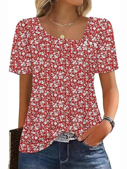 Women's Asymmetrical Square Neck Short Sleeve Blouse