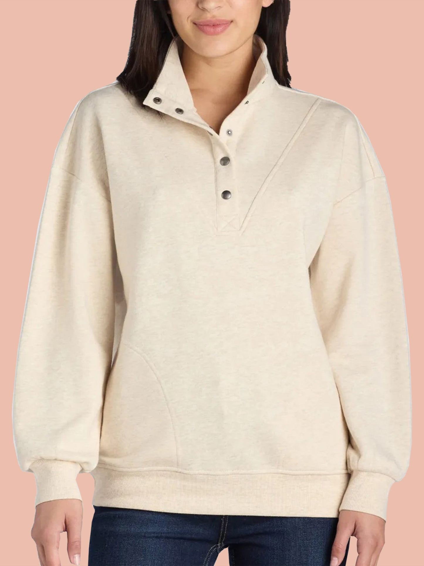 Mock Neck Henley Pullover Sweatshirt