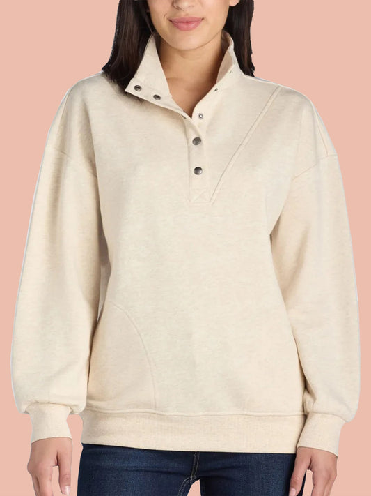 Mock Neck Henley Pullover Sweatshirt