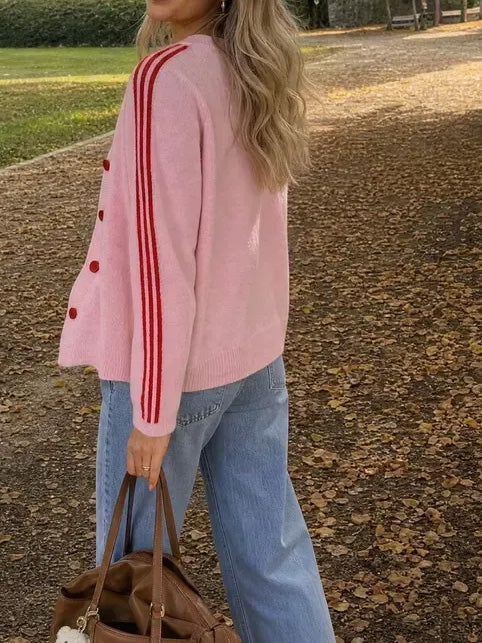 Women's Casual Striped 3/4 Sleeve Knit Cardigan