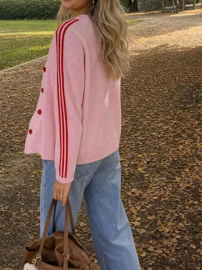 Women's Casual Striped 3/4 Sleeve Knit Cardigan