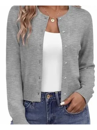 Women's Cropped Round‑Neck Knit Cardigan