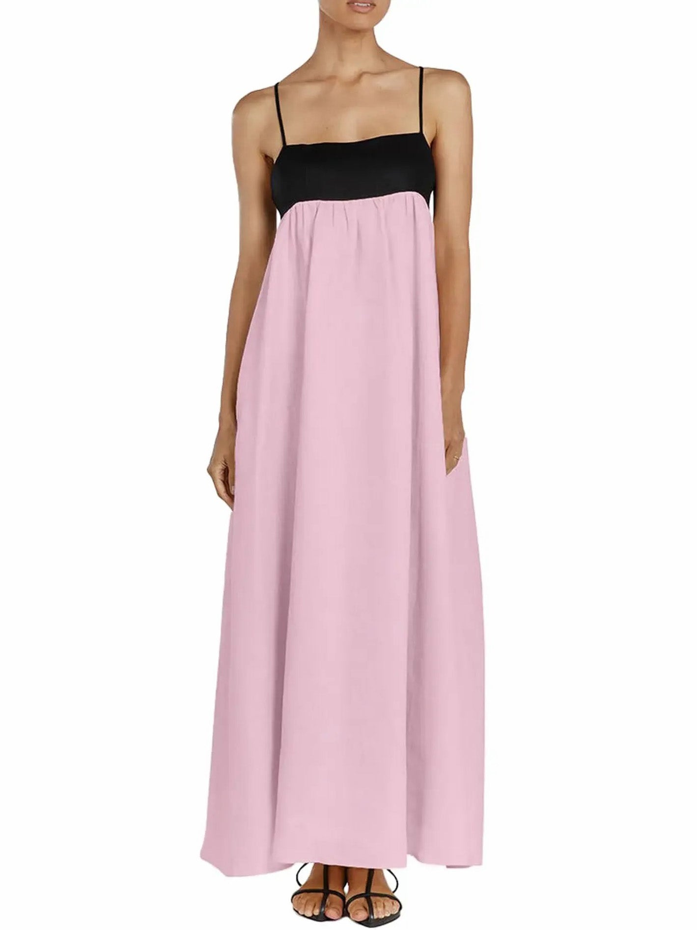 Women's Elegant Contrast Trim Cami Maxi Dress