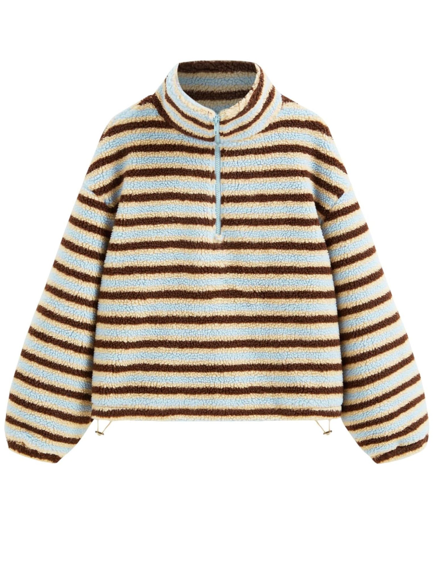 Women's Cozy Striped Fleece Half-Zip Sweater