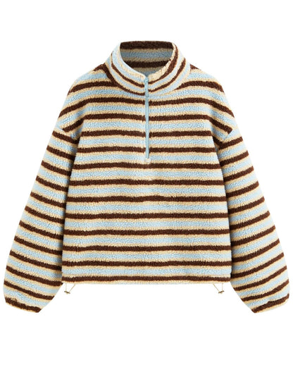 Women's Cozy Striped Fleece Half-Zip Sweater