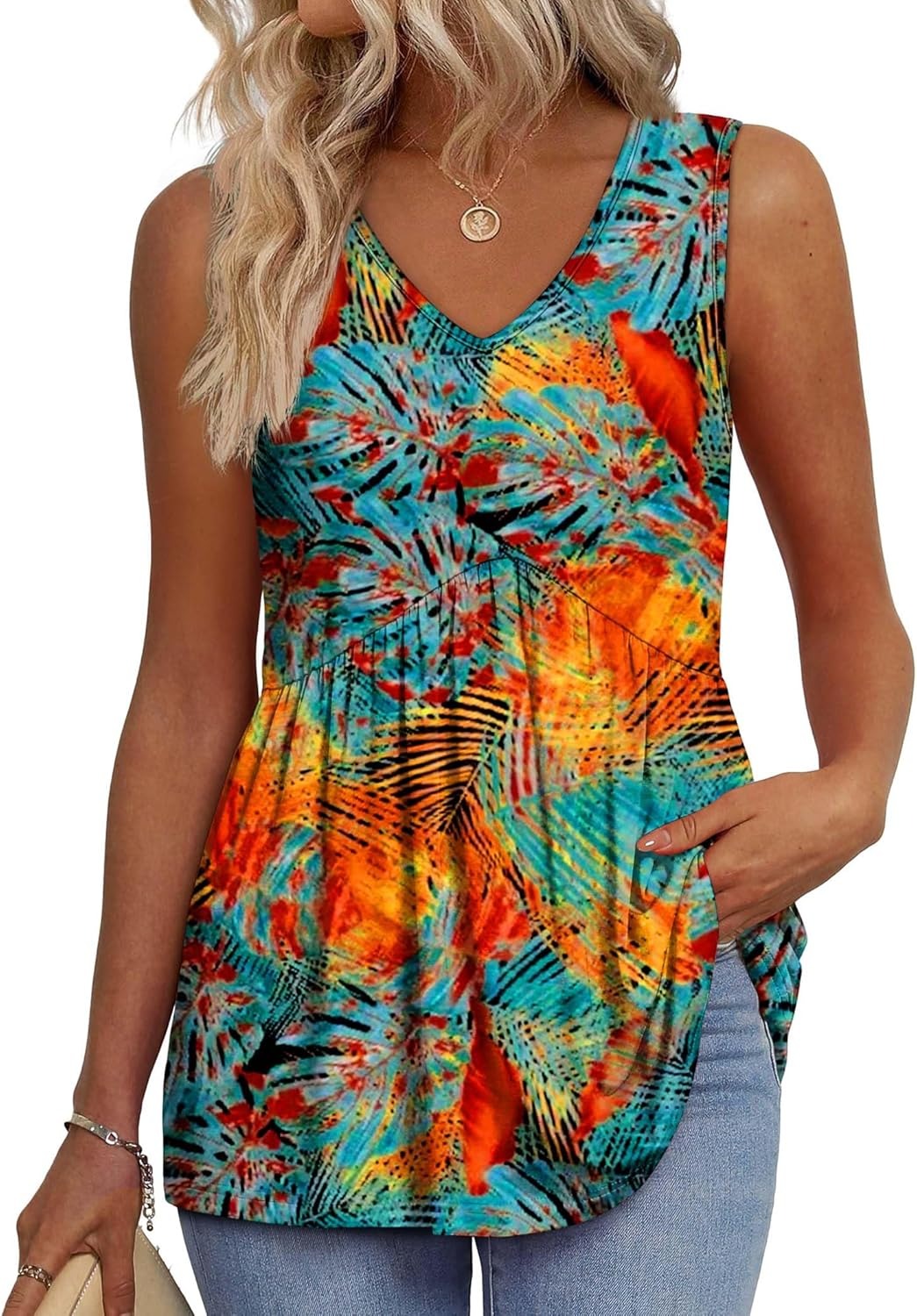Women's V Neck Printed Tank Top