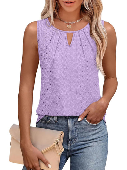 Women's Summer Keyhole Neck Pleated Tank Tops