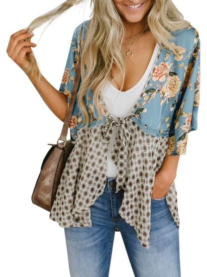Summer Floral Kimono Ruffle Sleeve Tie Cardigans