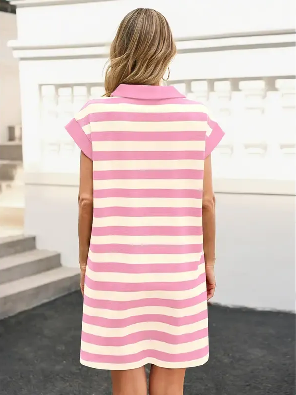 Women's V-neck Striped Shift Dress