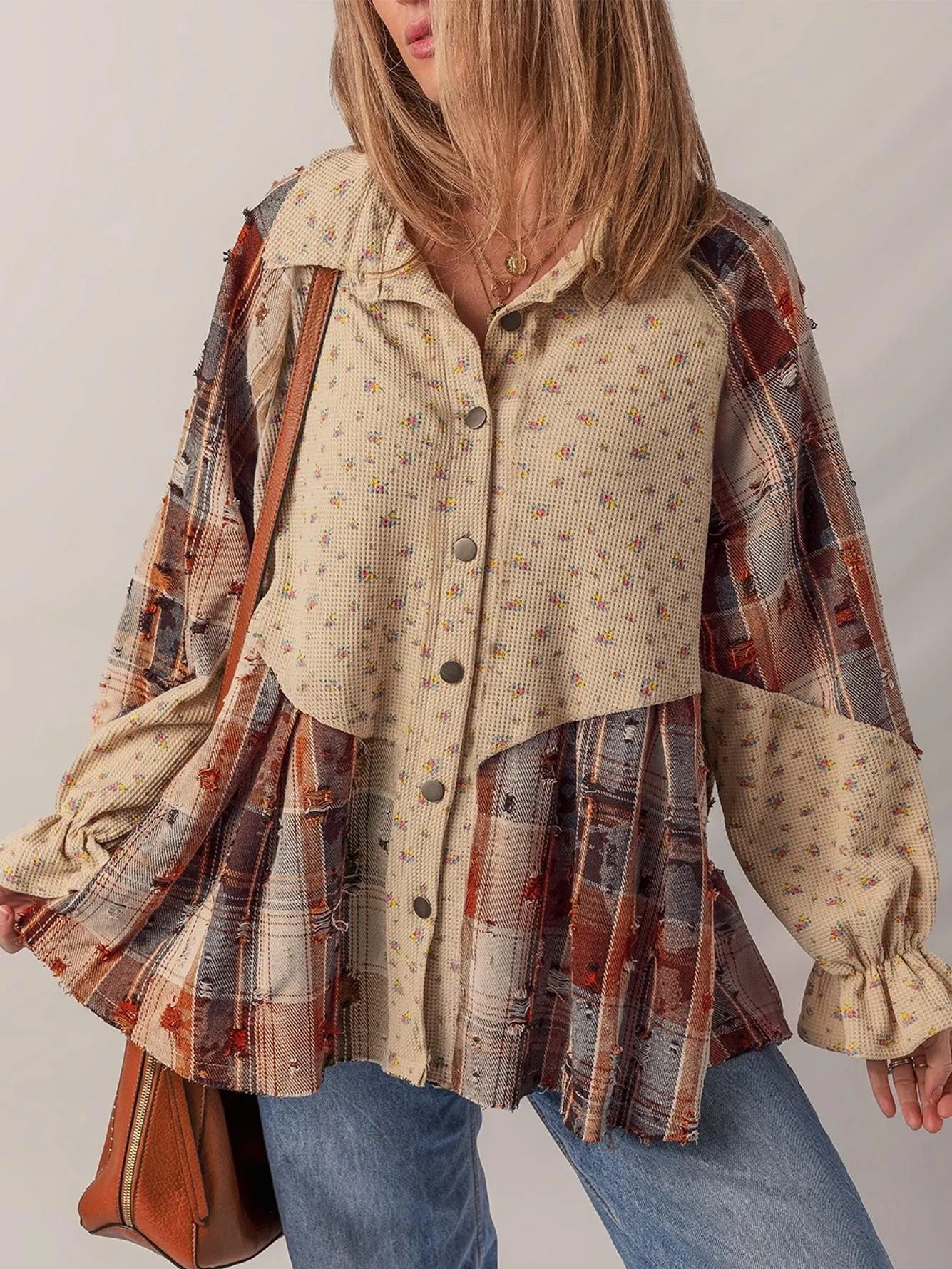 Women's Vintage Plaid Patchwork Shirt