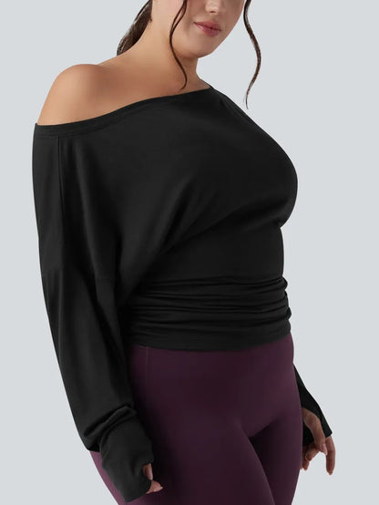 Women's One Shoulder Thumb Hole Yoga Sports Top