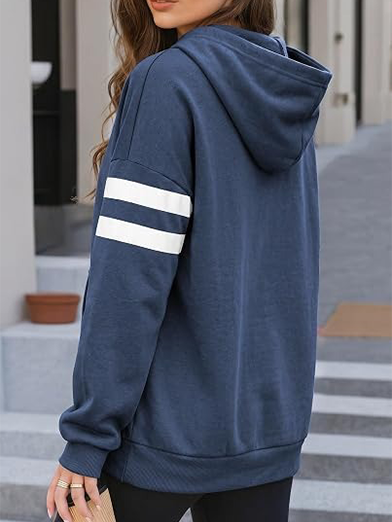 Women's Striped Sleeve Kangaroo Pocket Hoodie