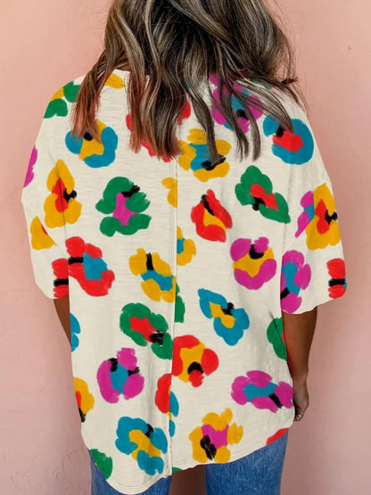 Women's Colorful Leopard Print Short Sleeve T-Shirt