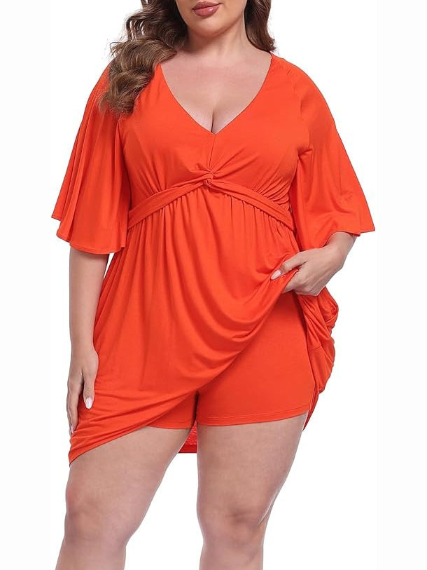 Deep V Neck Twist Knot Front Plus Size Dress