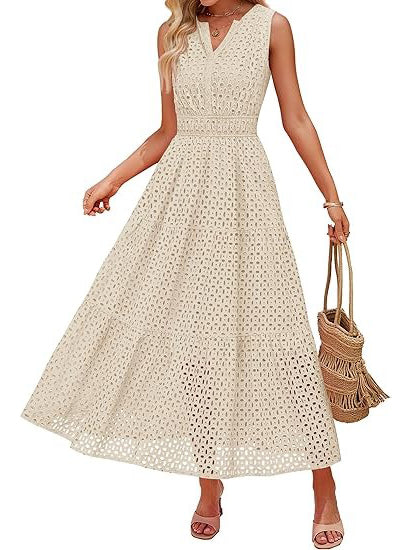 Women's Sleeveless Eyelet Summer Maxi Dress