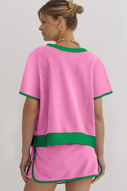 Women's Colorblock Edge Drop Shoulder T-Shirt Skort 2Pcs Set