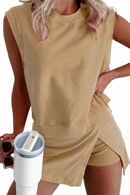 Women's Mineral Wash Tank Top and Slit Skirt Set