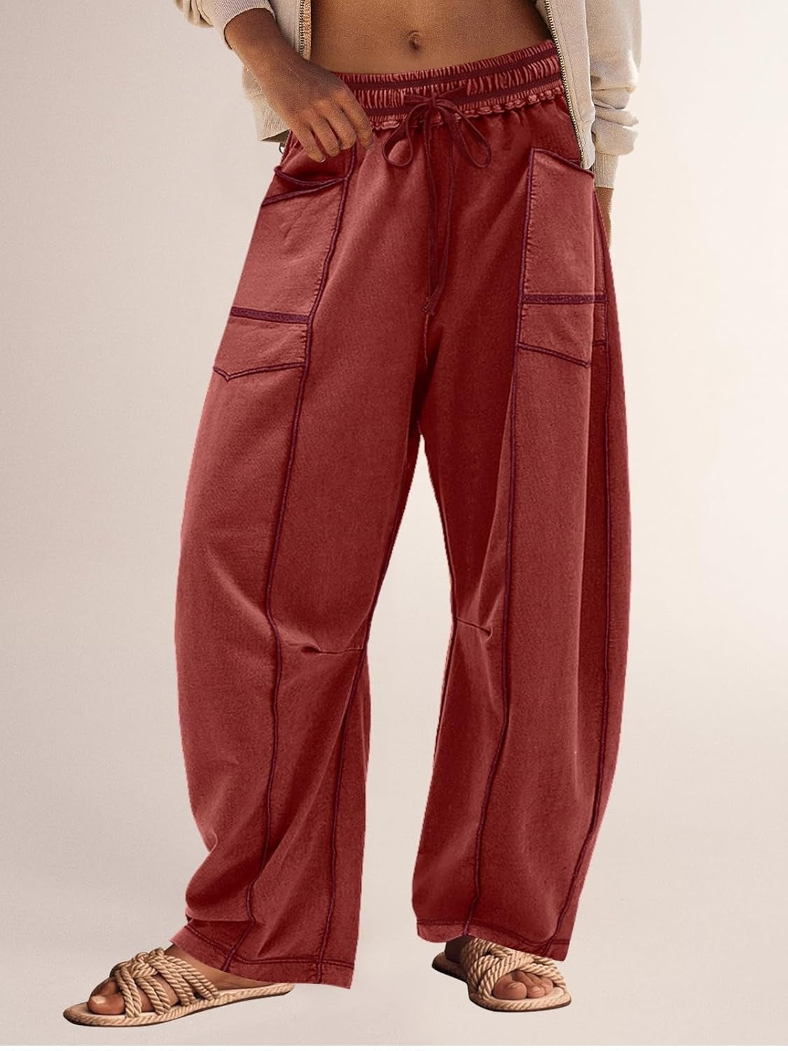 Women's High Waisted Drawstring Wide Leg Baggy Barrel Pants