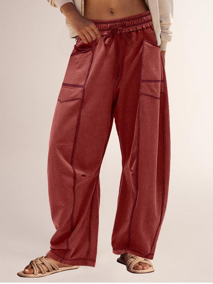 Women's High Waisted Drawstring Wide Leg Baggy Barrel Pants