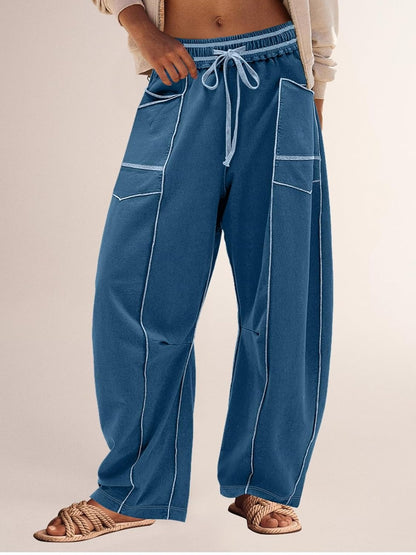 Women's High Waisted Drawstring Wide Leg Baggy Barrel Pants