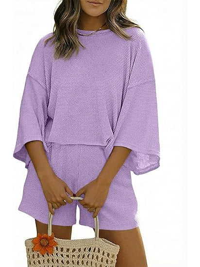 Women's Waffle Knit 3/4 Sleeve 2 Piece Lounge Set