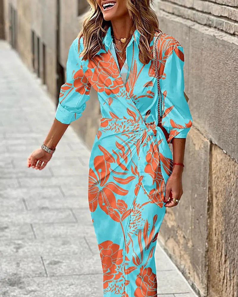 Women's Casual Long Sleeve Print Long Skirts