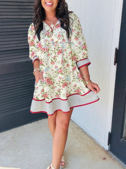 Women's Vintage Floral Loose Mini Dress