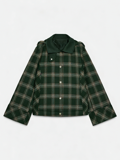 Women's High-Neck Checked Hooded Quilted Coat
