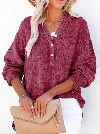 Women's Casual V-Neck Gauze Blouse
