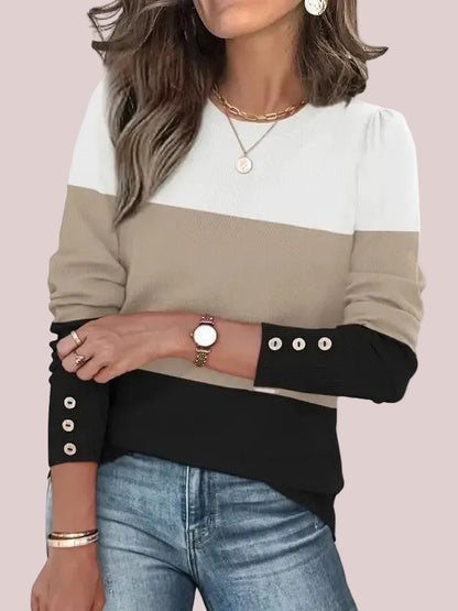 Women's Fall Button‑Cuff Knit Pullover Top