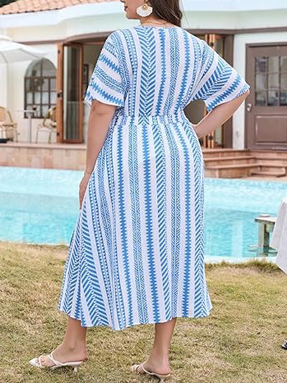 Boho Printed Empire Waist Plus Size Midi Dress