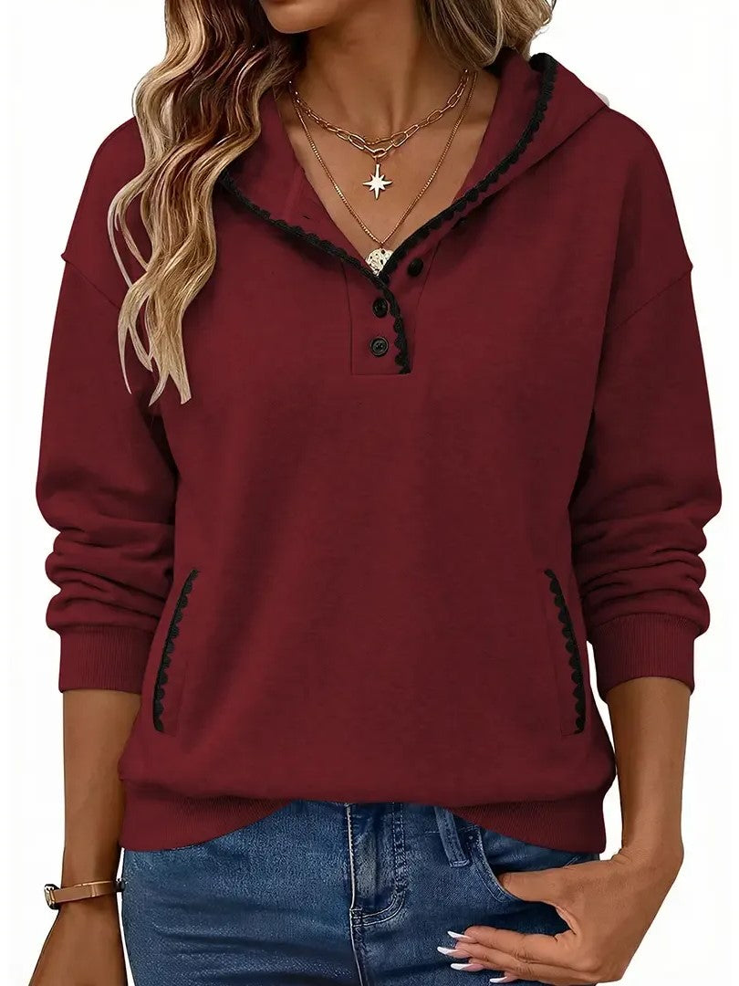 Women's Scalloped‑Trim Button Hoodie