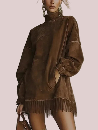 Women's Oversized Fringe Sweatshirt Dress